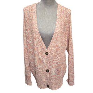 Time & Tru Women's Pink Multi Long Sleeve Button Front Sweater *EUC*